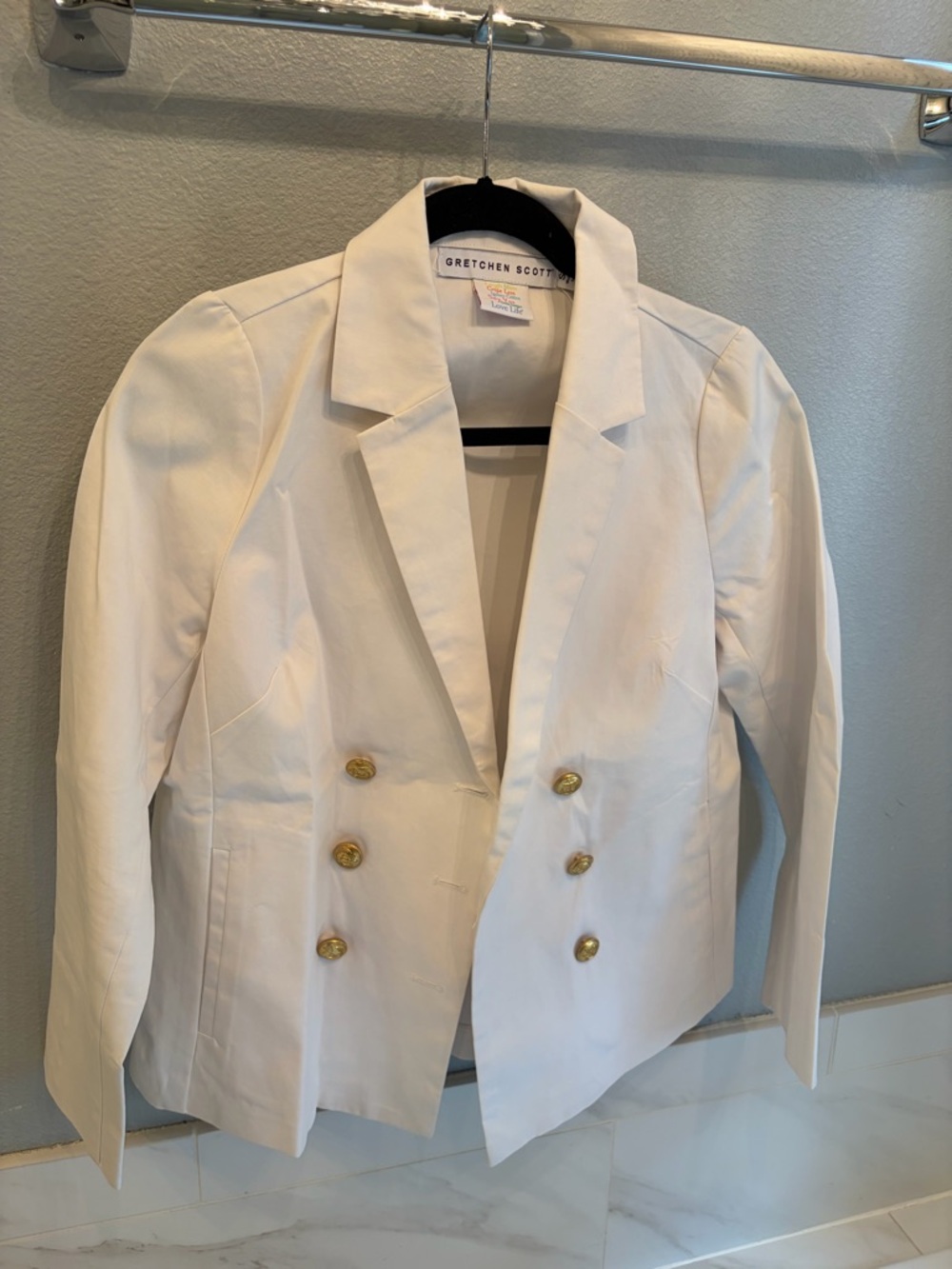 Gretchen Scott Designs Cream Double-Breasted Blazer with Gold Buttons